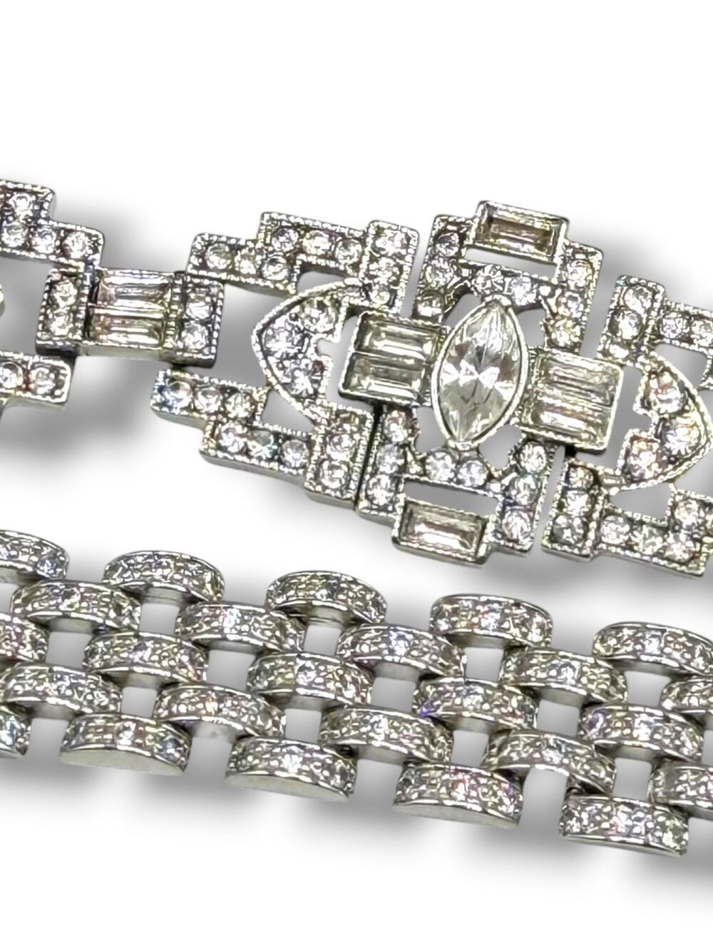 Set of 2 Kenneth Jay Lane Crystal Art Deco Bracelet & Round pave zirconia chain